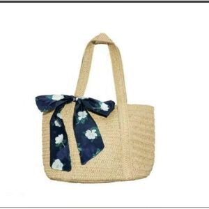 Draper James Everyday Straw Shoulder Bag Natural Tote Bag Blue Floral Scarf $75